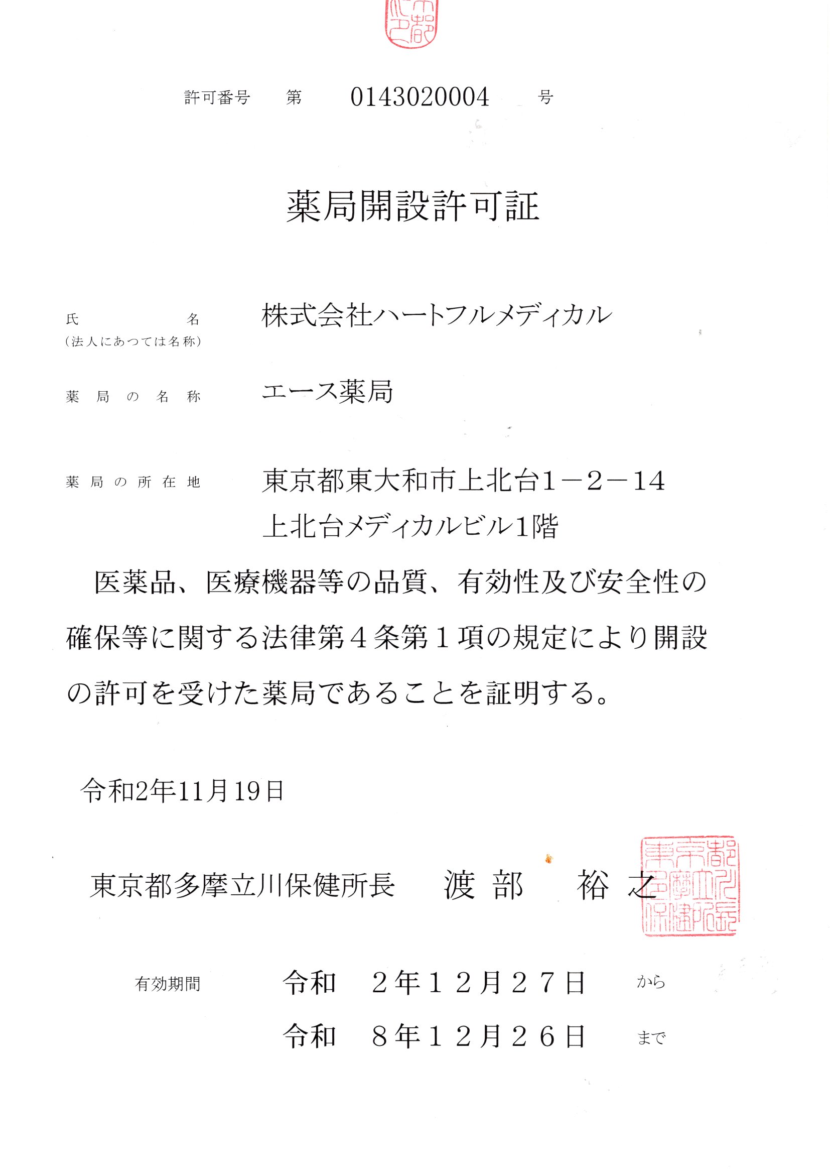 薬局開設許可証